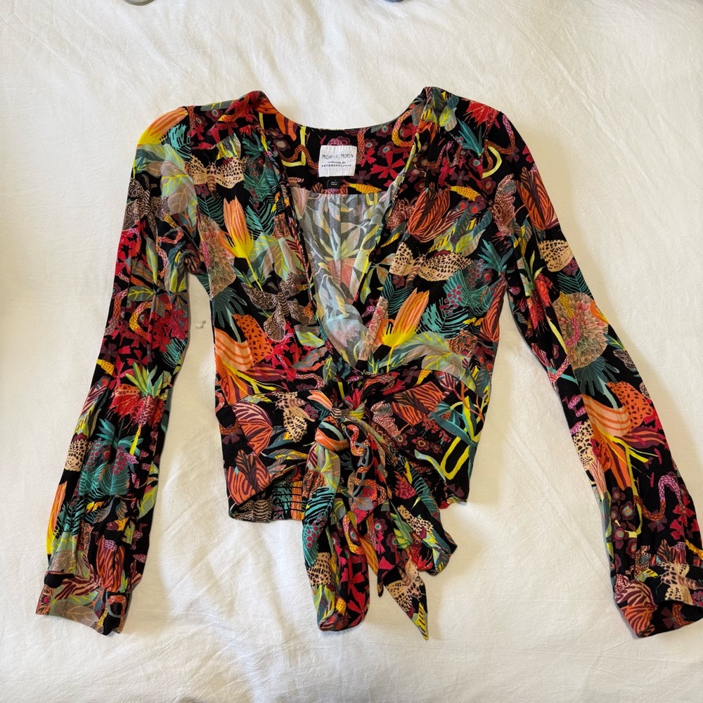 Anthropologie Michelle Morin Floral Wrap Blouse | Size small